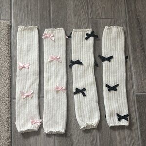 White Leg Warmers with Pink and Black Bows